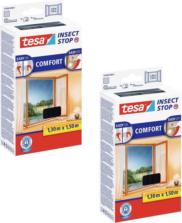 Actual product image tesa 2x COMFORT insect screen for windows, with Velcro tape, self-adhesive, without drilling (130 x 150 cm)
