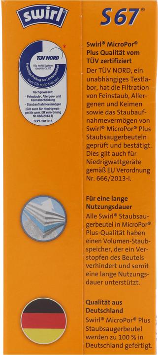 Produktbild Swirl Staubsaugerbeutel S67 MicroPor Plus für Siemens und Bosch Staubsauger
