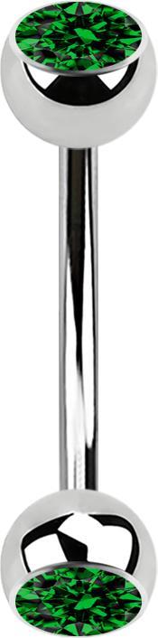 Star Piercing Micro Banane silber mit zwei Kugeln Kristall grün (ohne Messing, Chirurgenstahl 316L)