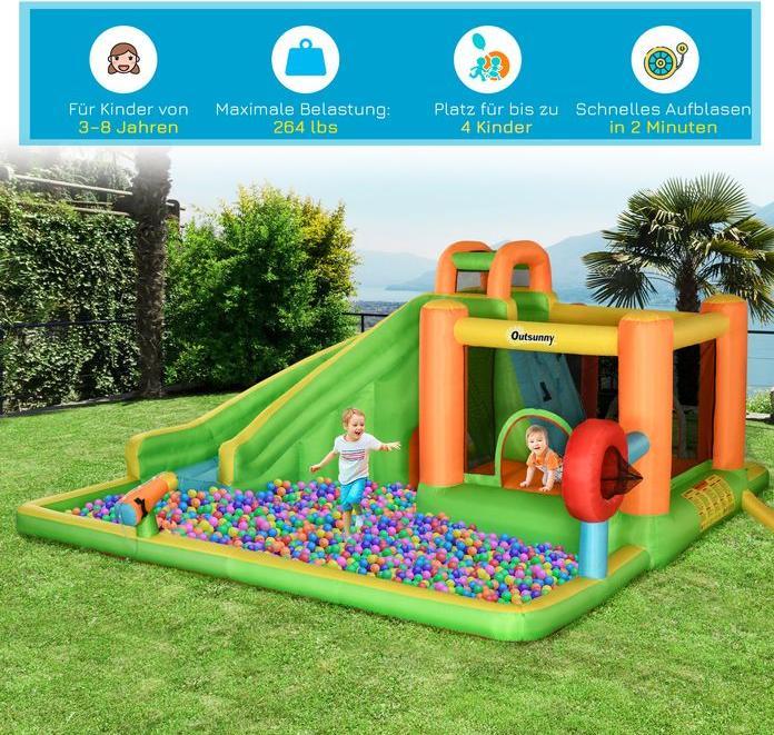 Produktbild Swisshandel24 Aufblasbare Hüpfburg, Spielburg, Sprungbereich mit Rutsche, Wasserpark für Kinder 3 bis 8 Jahre
