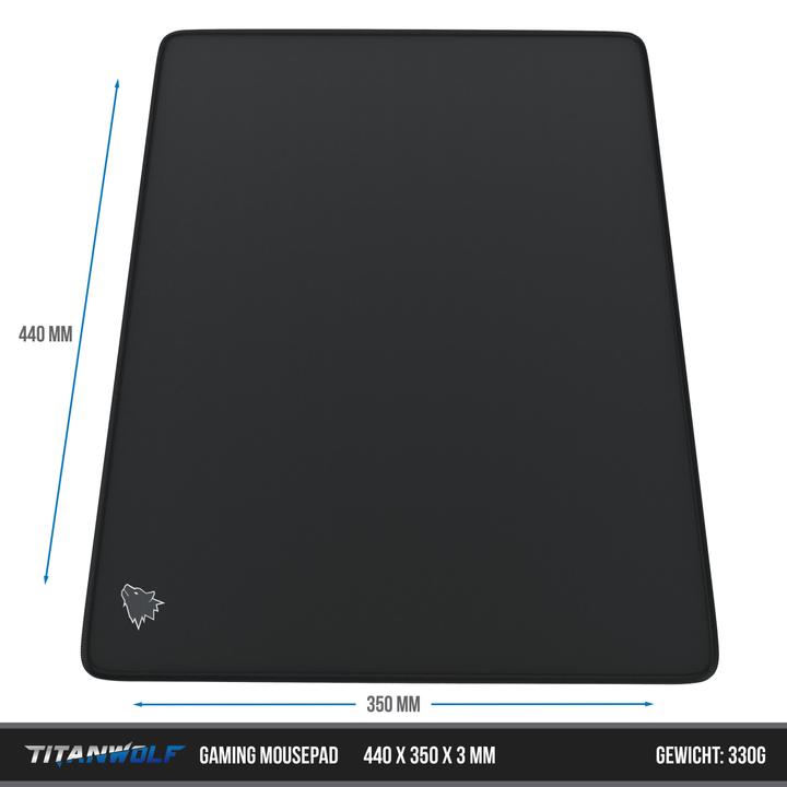 Produktbild Titanwolf Gaming Mauspad XL, 440 x 350mm Mausmatte mit Stoffoberfläche, Gummierte Rückseite, kleines Motiv (XL)