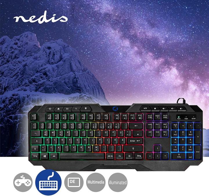 Image du produit Nedis Clavier de jeu filaire | USB Type-A | Touches à membrane | LED | QWERTY | DE-Layout | Longueur du (DE, Filaire)