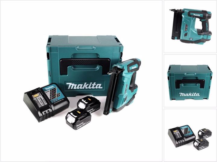 Produktbild Makita DBN 500 RTJ Akku Stauchkopfnagler 15-50 mm 90° 18 V mit 2x 5,0 Ah Akku und Ladegerät im MakPa