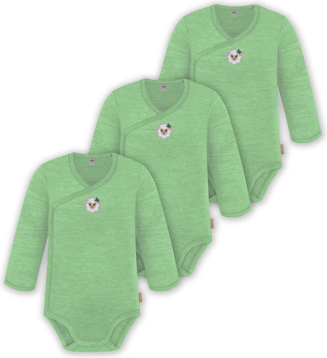 Normani 3er Pack Multipack Baby-Body Merino Wickelbody Langarmbody mit Knöpfen - 9345
