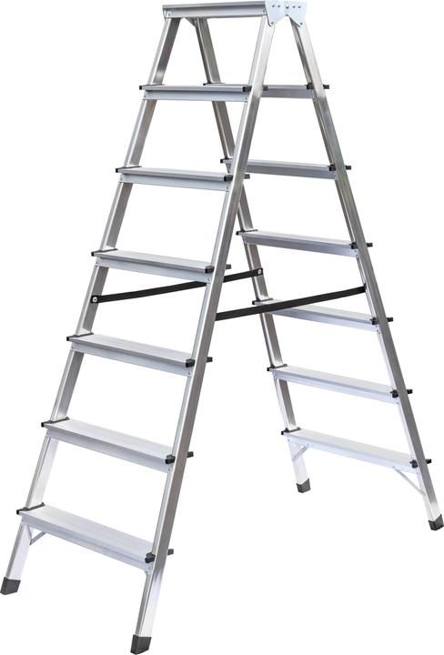 kaiserkraft Haushaltsleiter beidseitig begehbar 2x7 Stufen (Stehleiter, 315 cm)