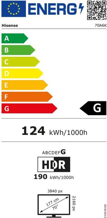 Energie-Label Hisense 70A6K (70", LED, LCD, 4K, 2023)