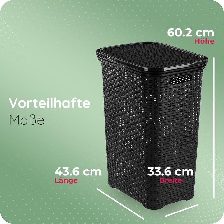 Image du produit Novaliv Rattan Wäschekorb mit Deckel 60L Schwarz, Wäschebox Wäscheeimer Wäschebehälter modern für Ba (60 l)