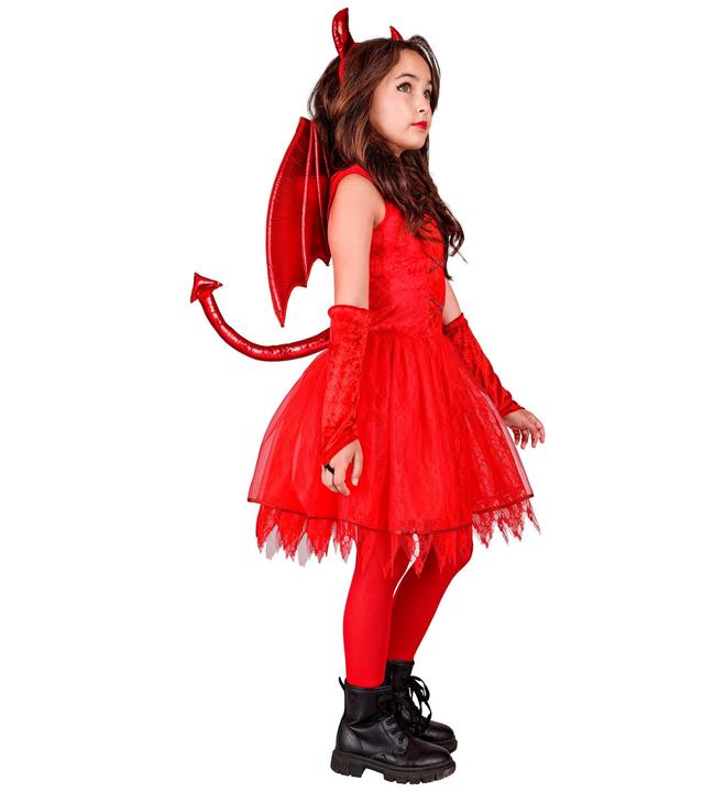 Produktbild Widmann Teufel Kinderkostüm Kleid, Schwanz, Hörner, fingerlose Handschuhe (158)