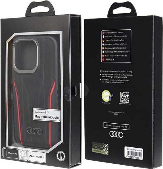 Produktbild Audi Genuine Leather MagSafe iPhone 14 Pro 6.1" czarno-czerwony/black-red hardcase AU-TPUPCMIP14P-R8 (Apple iPhone 14 Pro)