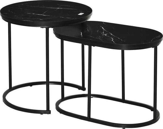 Produktbild Swisshandel24 2er-Set Beistelltisch im Industriedesign, Marmoroptik, Couchtisch, Beistelltisch, stapelbar, Schwarz