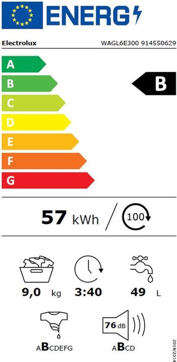 Label énergétique Electrolux Wagl6e300 (9 kg, Gauche)