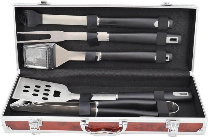 Actual product image Master Barbecue MG114 5-Piece Barbecue Cutlery Set in Case Barbecue Tongs Barbecue Fork Brush Barbecue