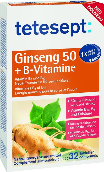 Produktbild Tetesept Ginseng 50 + B-Vitamine (32 Stück, Tabletten)