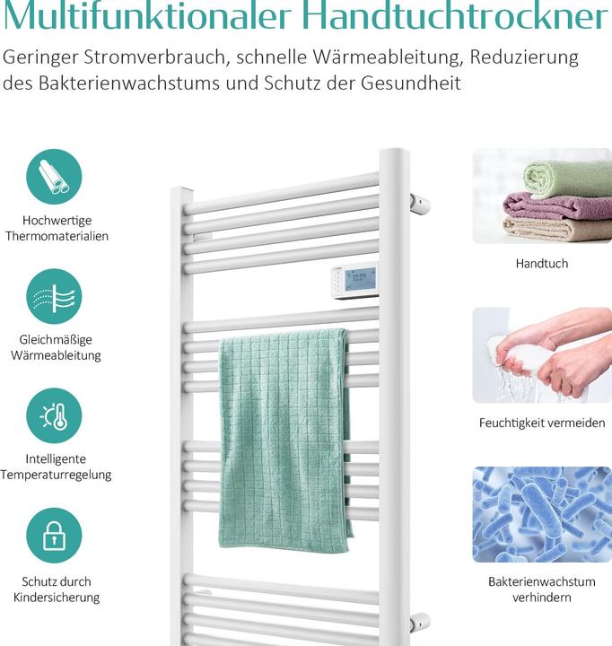 Actual product image Emke Bathroom Radiator Towel Rail Adjustable Temperature Control 96x54cm White 500W (500 W)
