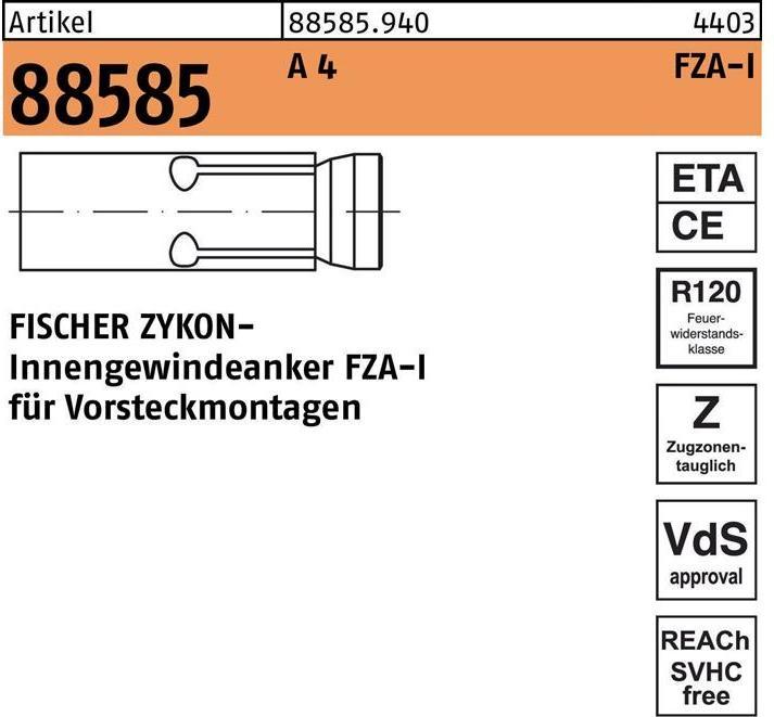 Actual product image Fischer Zykon internal threada. FZA 18x80 M10 I A4 (10 pcs.)