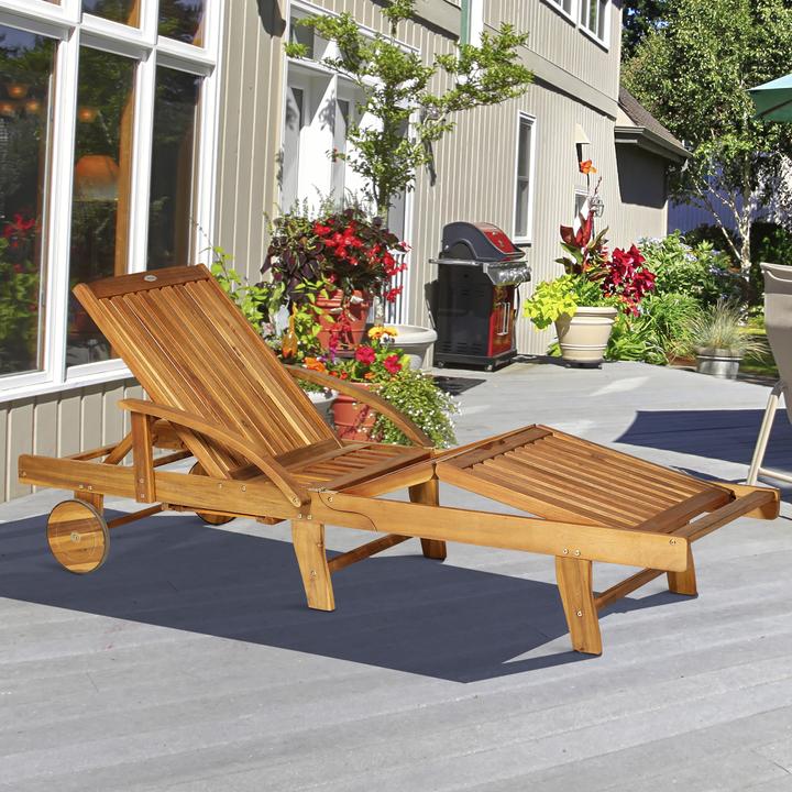Image du produit Outsunny Chaise longue de jardin pliante en bois de sapin (195 cm)
