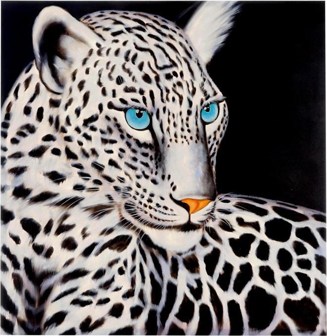 Produktbild Swisshandel24 Ölgemälde Weisser Leopard, 100% handgemaltes Wandbild Gemälde XL, 100x100cm (100 x 100 cm)