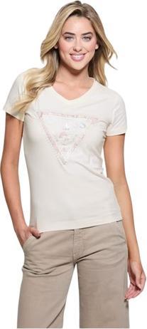 Guess Damen T-Shirt Vn Python Triangl Ecru (S)