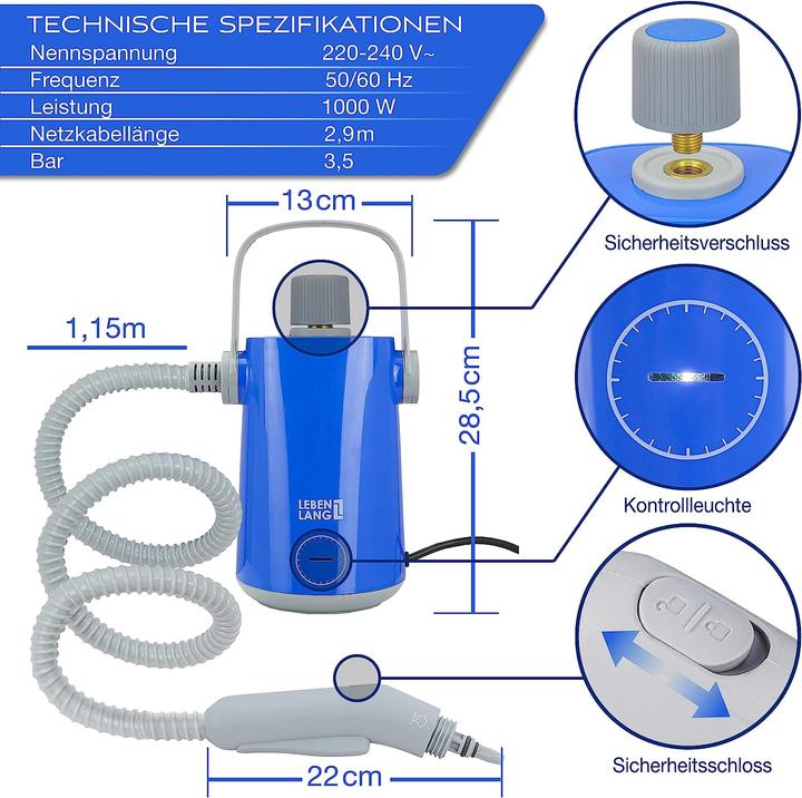 Actual product image Lebenlang Handheld steam cleaner (3.50 bar, 1000 W)
