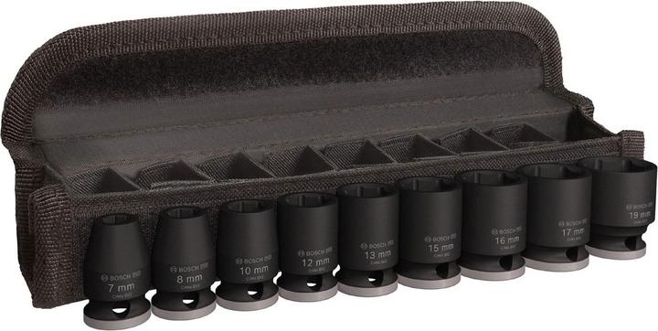 Bosch Professional Zubehör PRO Impact Steckschlüsseleinsatz-Set, 3/8", Standard, 9-tlg. (15 mm, 13 mm, 17 mm, 12 mm, 16 mm, 19 mm, 7 mm, 10 mm, 8 mm)