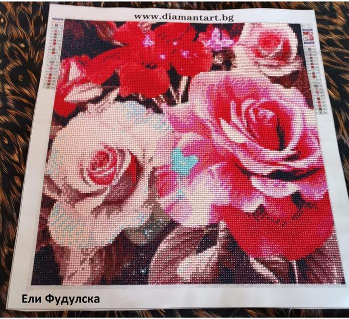 DiamantArt Diamond Painting Roses 40 x 40 cm, runde Steine