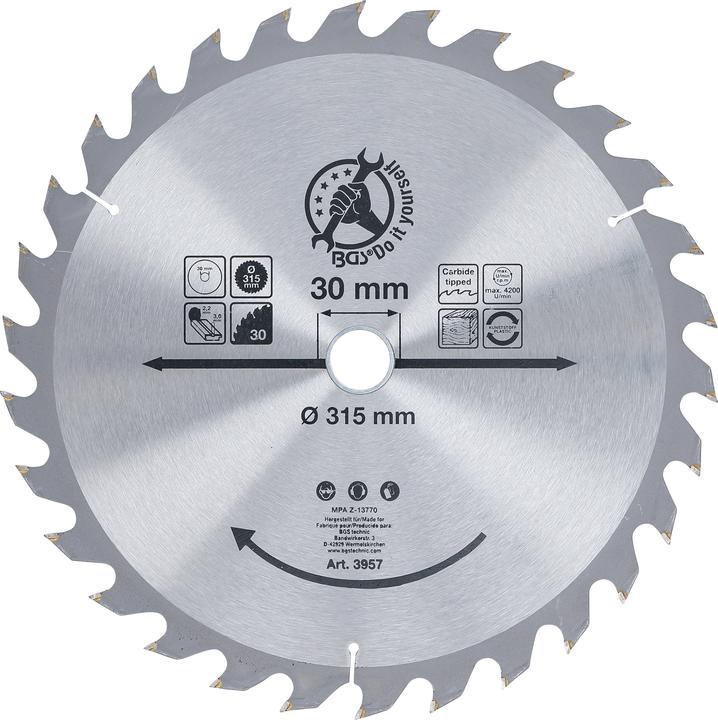 Produktbild BGS Hartmetall-Kreissägeblatt Ø 315 x 30 x 3,0 mm 30 Zähne
