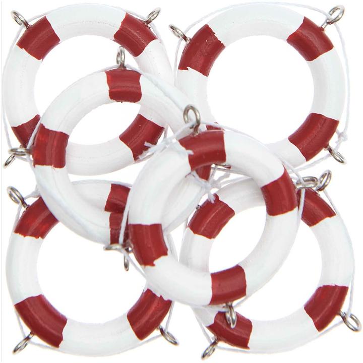 Rico Design Scatter decoration life ring 6 pieces, red/white