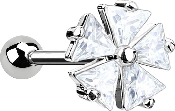 Actual product image Star Piercing Micro Barbell silber mit fünf Dreieckskristall (Brass, Surgical steel 316L)