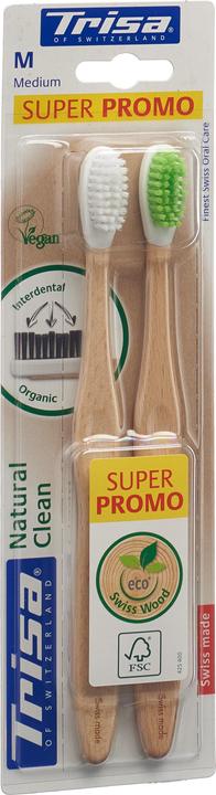 Image du produit Trisa Natural Clean brosse à dents bois medium DUO (2 pces) (Moyen, 2 x)