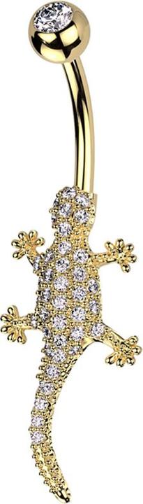 Produktbild Star Piercing Banane vergoldet mit Kugel vergoldet Kristall silber und Echse Kristalle silber (Messing, Chirurgenstahl 316L)