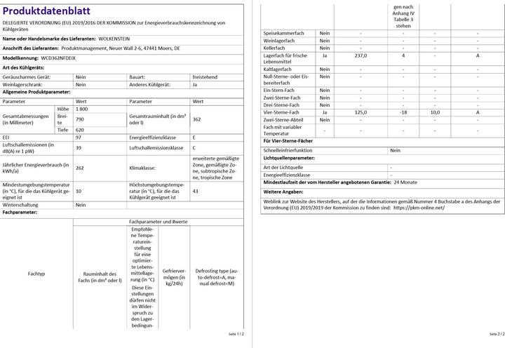 Produktbild Wolkenstein Kühl-Gefrier-Kombination WCD362NFDEIX (362 l)