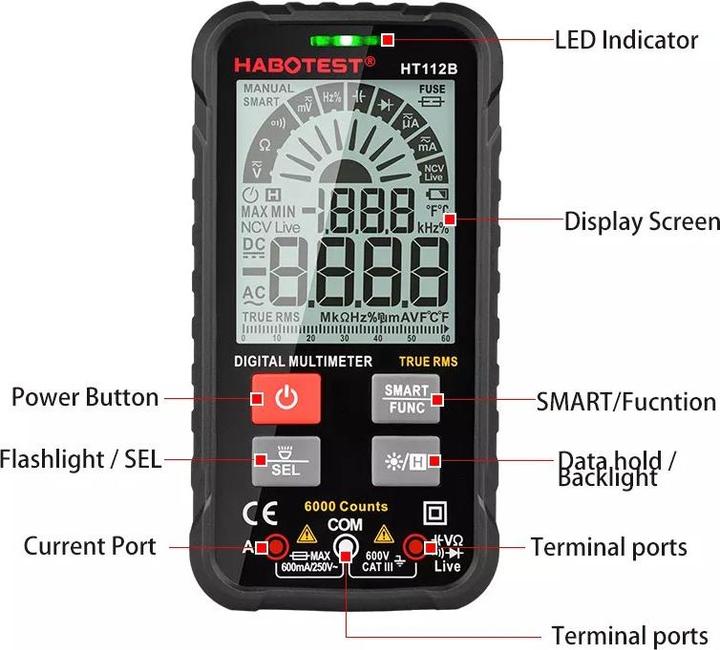 Actual product image Habotest HT112B True RMS Digital Universal Multimeter