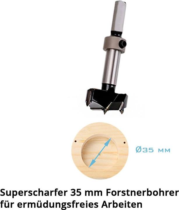 Immagine prodotto Stahlwerk Dima di foratura per cerniera con punta Forstner da 35 mm Punta di foratura per cerniera (35 millimetri)