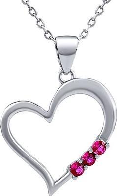 Silvego Silver necklace HEART with heart pendant with fuchsia Swarovski Zirconia SILVEGO11580NR