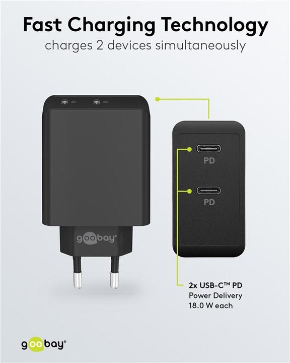 Produktbild Goobay Dual USB-C Schnellladegerät (36 W)