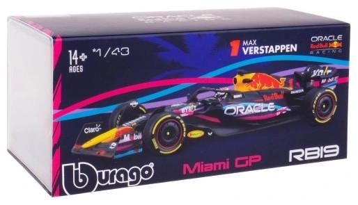 Actual product image Bburago Diecast 1:43 Formula Racing in Acrylic Box Red Bull RB19 Miami GP #Max Verstappen Ages 14+