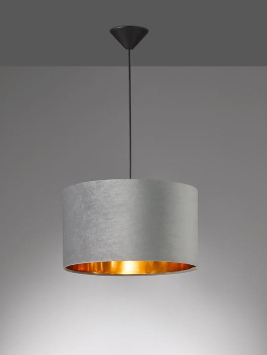 Produktbild Fischer & Honsel Honsel Aura Pendelleuchte, Hängeleuchte 40cm E27 Stoffschirm grau samt schwarz 60083 (E27)
