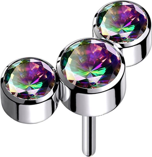Produktbild Star Piercing Threadless silber drei Kristalle dunkel multicolor (ohne Messing, Titan G23)