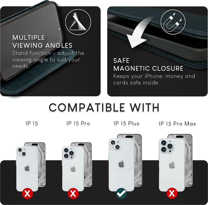 Actual product image Nalia Genuine leather flip case cover with magnetic fastener (Apple iPhone 15 Plus)