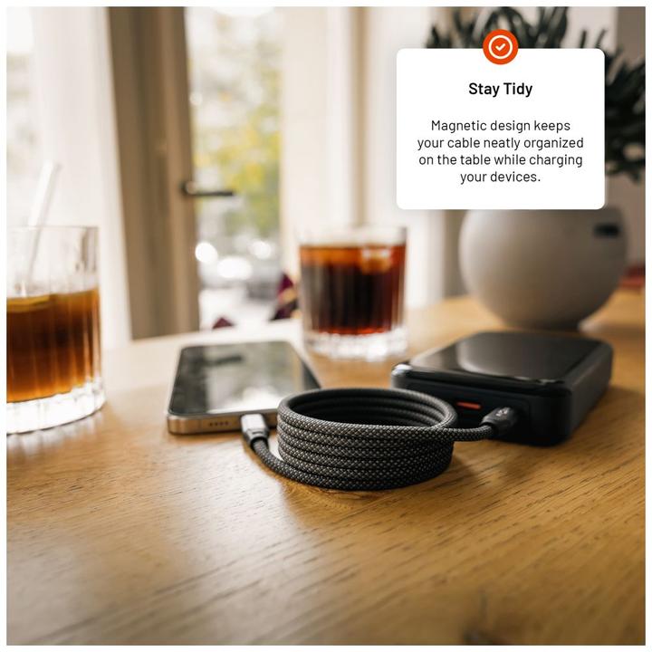 Actual product image Fixed Magnetic Braided Cable USB-C/USB-C, 1,2m, USB 2.0, 240W, gray (1.20 m, USB 2.0)