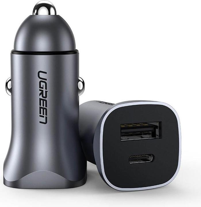 Image du produit Ugreen CD130 Car Charger, USB-A+PD 3.0, USB-C, QC3.0 30W (Grey)