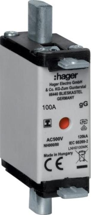 Hager Cartouche fusible NH000 gG, 500 V, languette de poignée isolée, 100 A (100 A)