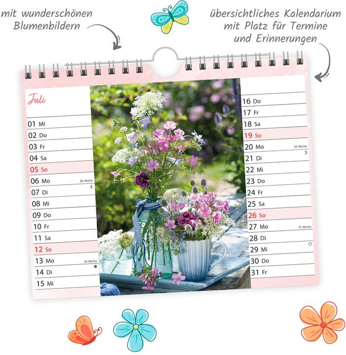 Actual product image Trtsch Notizkalender Querformat Notizkalender Blumen 2026 mit 12 Postkarten (20 x 16 cm, German)