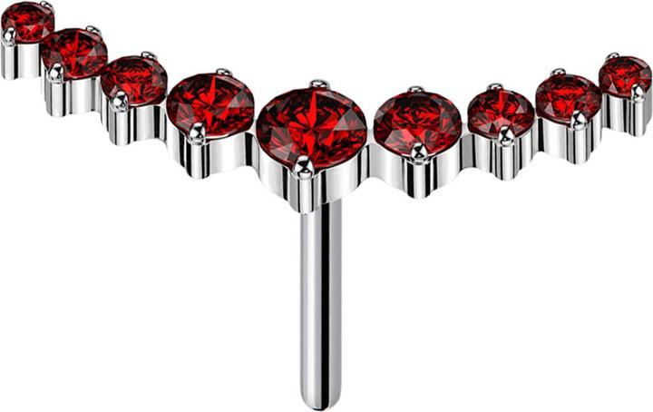 Produktbild Star Piercing Threadless gebogen silber neun runde Kristalle rot (ohne Messing, Titan G23)