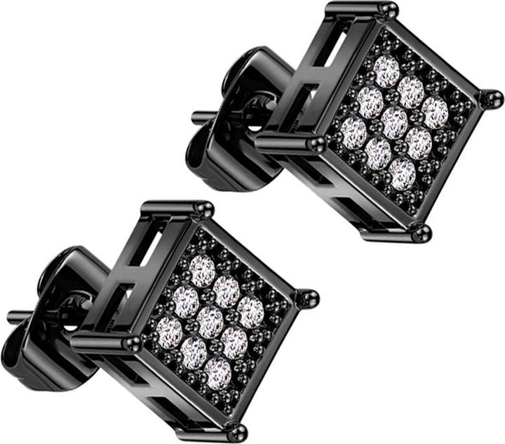 Star Piercing Ohrstecker schwarz Quadrat Kristalle silber (ohne Messing, Chirurgenstahl 316L)