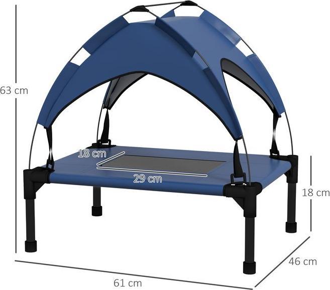 Produktbild Swisshandel24 Erhöhtes Hundebett mit Baldachin, Outdoor Hundeliege mit Dach, 61x46x63cm, dunkelblau (Hund)