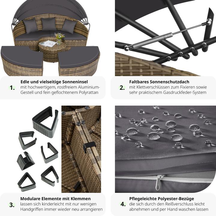 Produktbild tectake Sonneninsel Rattan mit Aluminiumgestell und Sonnendach