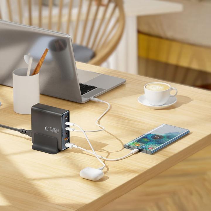 Produktbild Tech-Protect DC80W-GAN 6-PORT PD80W/QC3.0 Charging Station - Black (80 W)