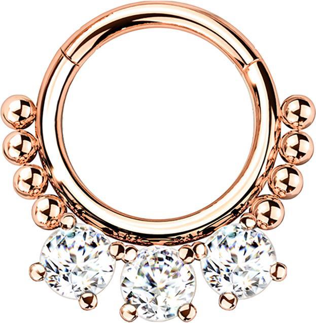 Image du produit Star Piercing Micro anneau segment pliable or rose boules et trois cristaux (Acier chirurgical 316L, sans laiton)