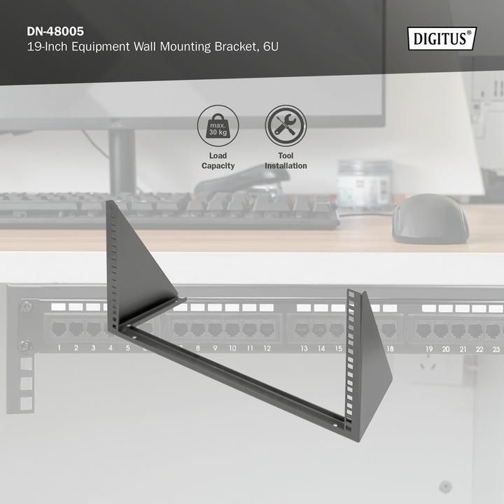Actual product image Digitus 6U wall mounting frame, vertical 283 x 504 x 151 mm, black (10.87 RU, 19 inch rack)